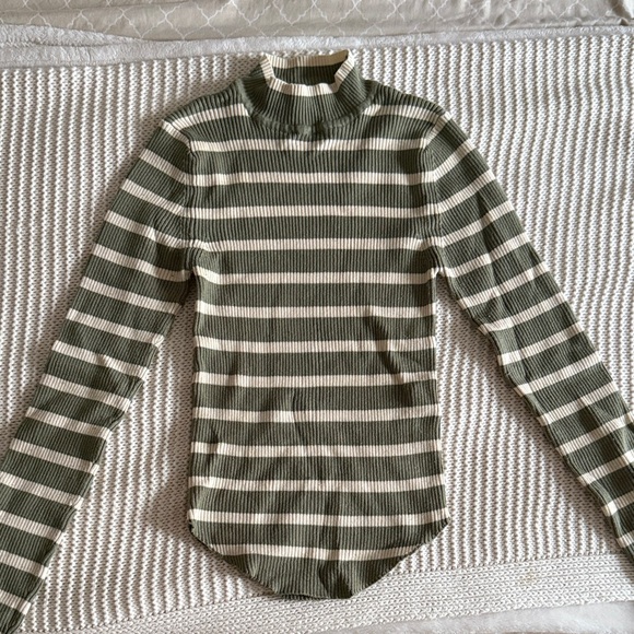 Stradivarius Olive and Cream Striped Sweater - Picture 1 of 4